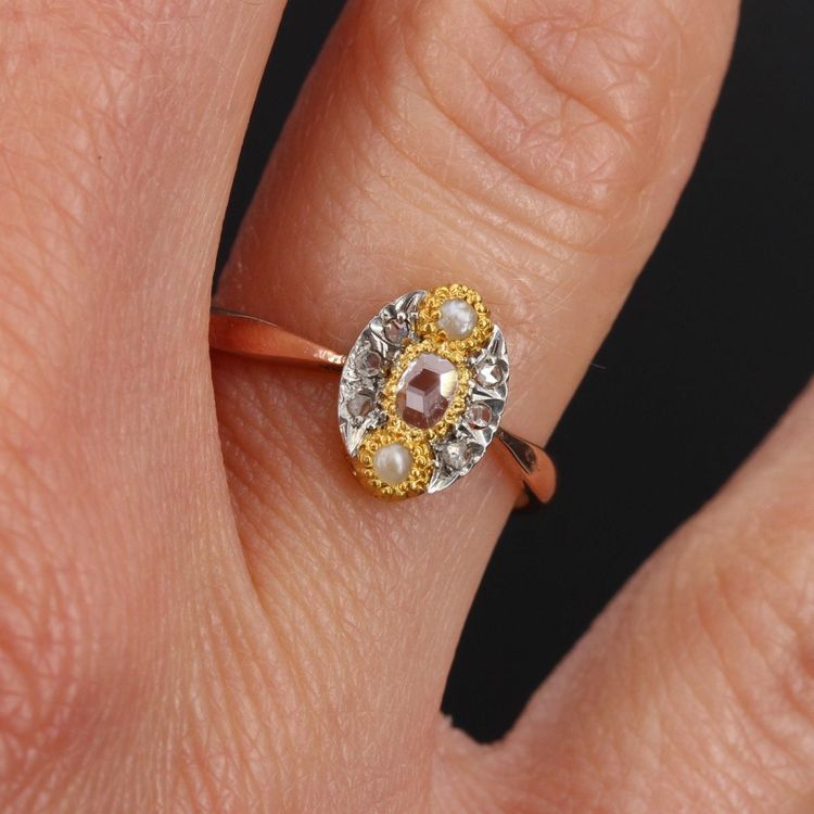 Antiker Marquise-Ring mit feinen Perlen und Diamanten