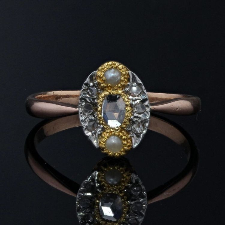Antiker Marquise-Ring mit feinen Perlen und Diamanten