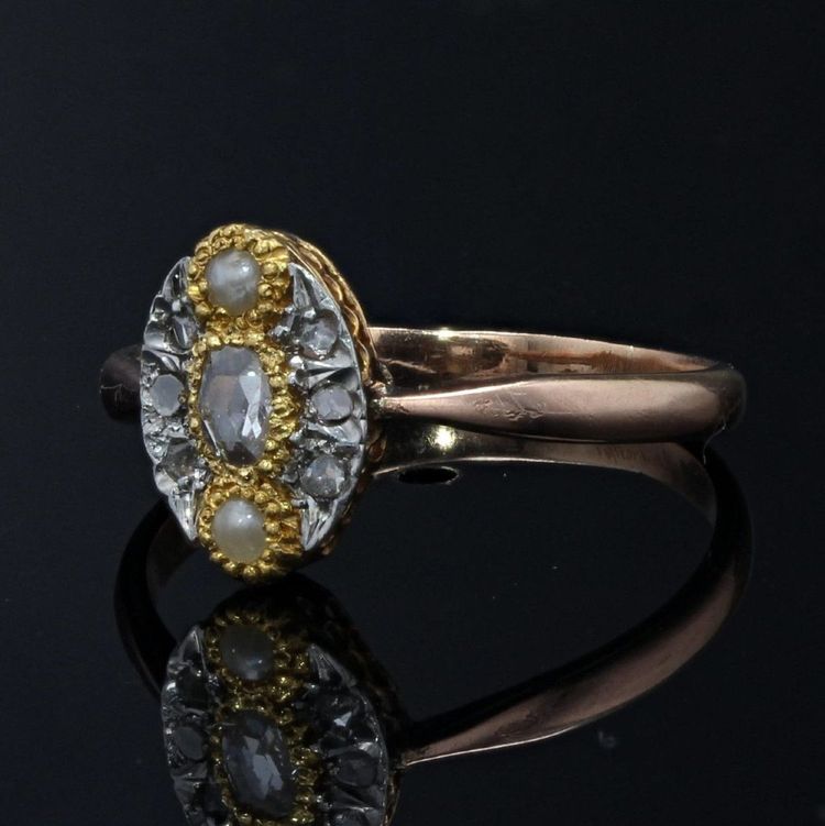 Antiker Marquise-Ring mit feinen Perlen und Diamanten