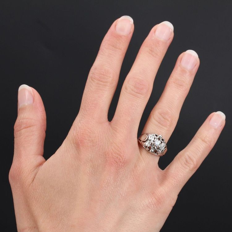 Bague Bombée Or Blanc Diamants