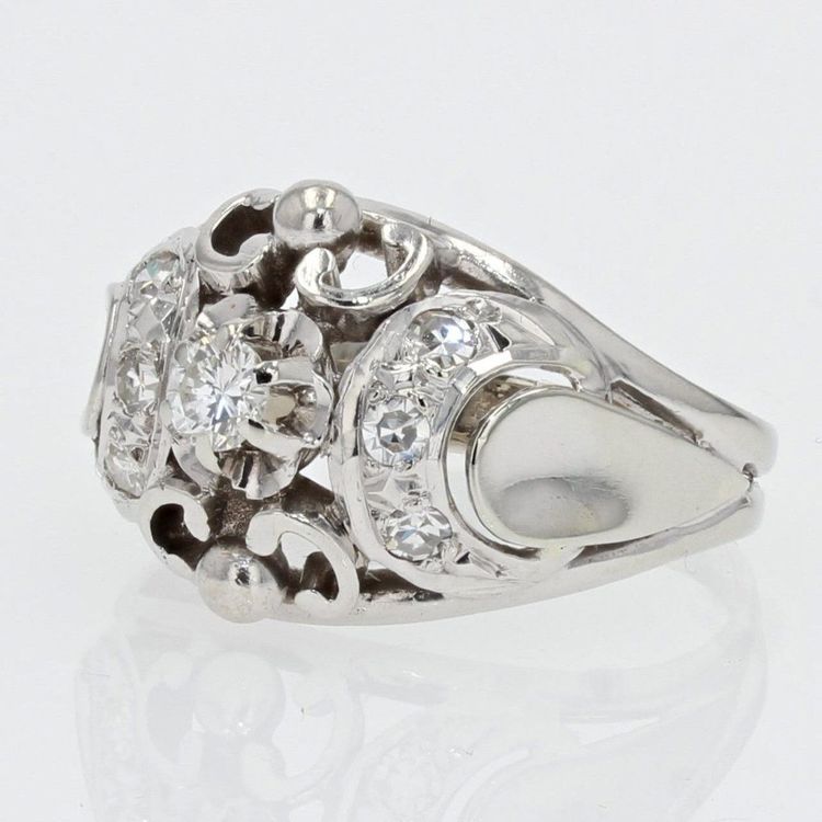Bague Bombée Or Blanc Diamants