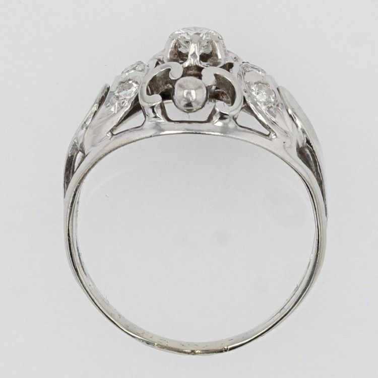 Bague Bombée Or Blanc Diamants
