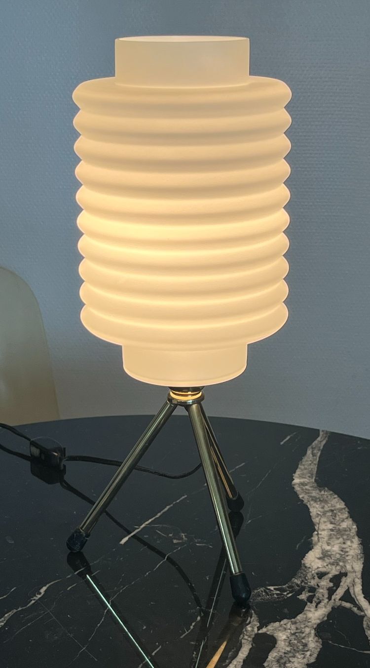Table Lamp Tripod Base Brass Opaline Glass Diffuser Italy 1970