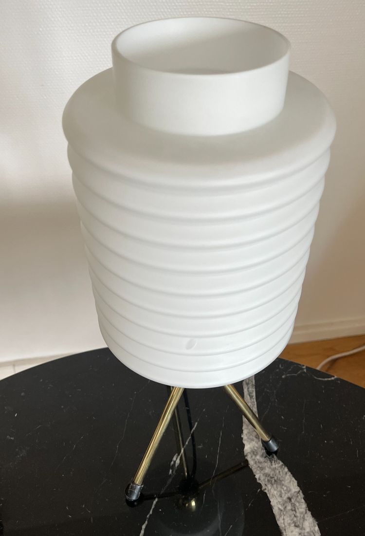 Table Lamp Tripod Base Brass Opaline Glass Diffuser Italy 1970