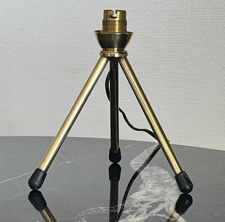 Table Lamp Tripod Base Brass Opaline Glass Diffuser Italy 1970