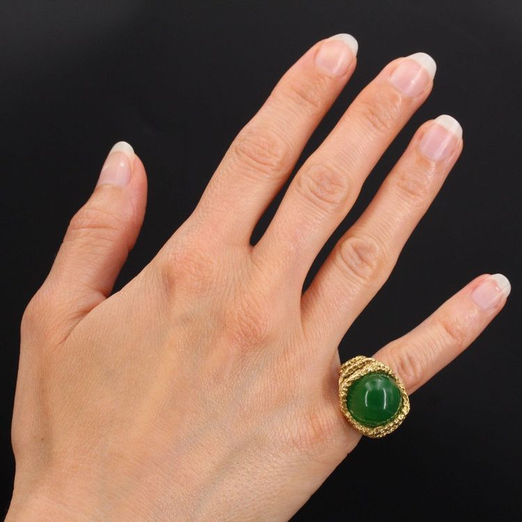 Bague Chrysoprase Et Or Ciselé
