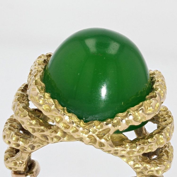 Bague Chrysoprase Et Or Ciselé
