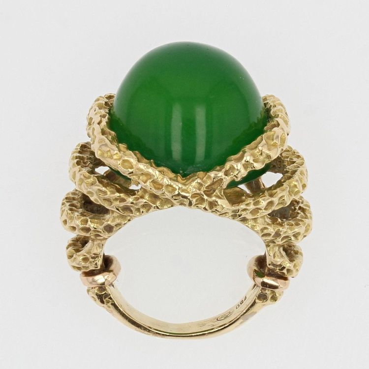 Bague Chrysoprase Et Or Ciselé