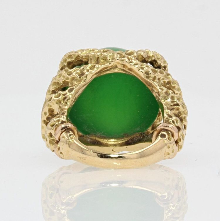 Bague Chrysoprase Et Or Ciselé