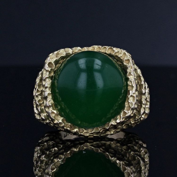 Bague Chrysoprase Et Or Ciselé