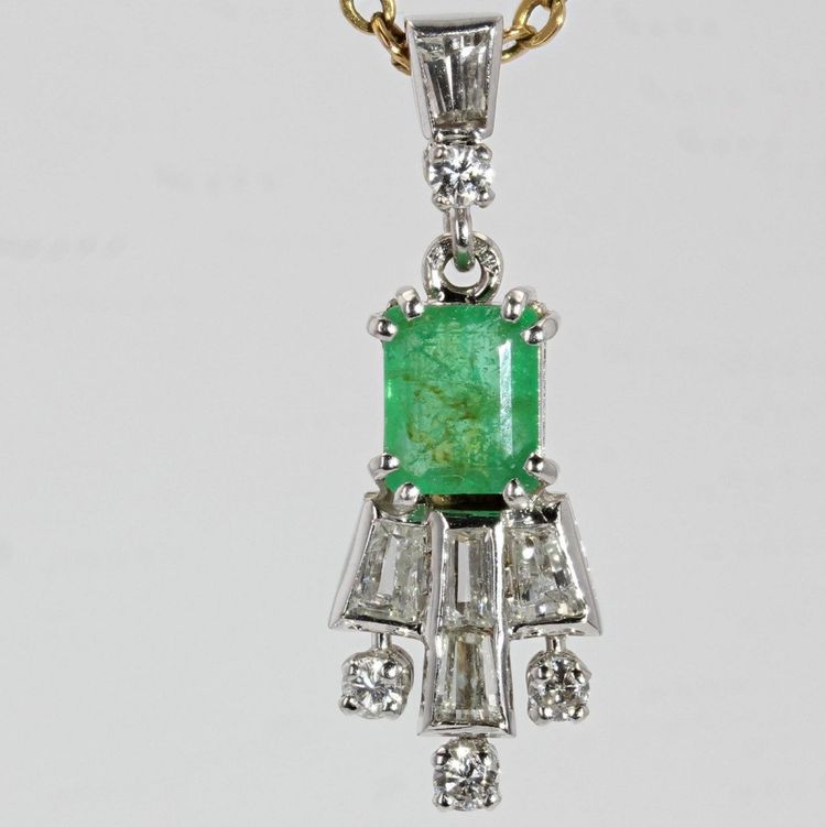 Vintage Diamond Emerald Pendant