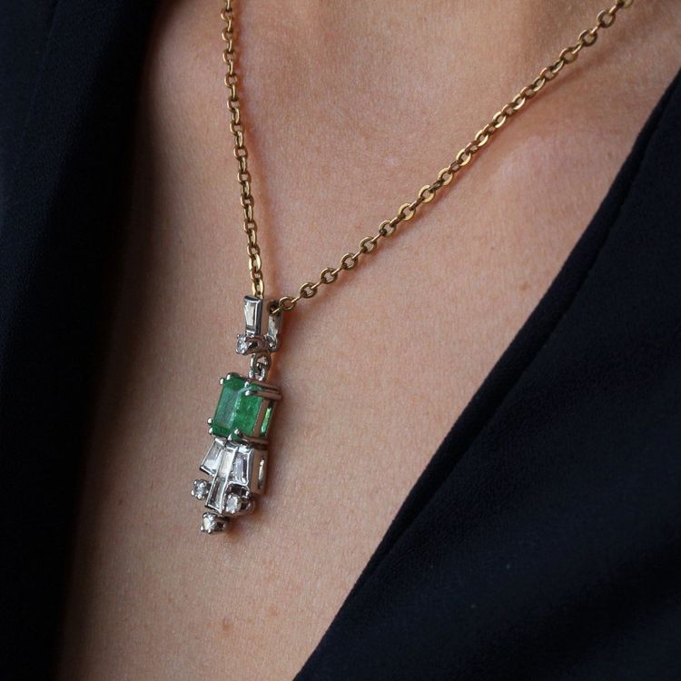 Vintage Diamond Emerald Pendant