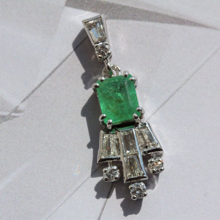 Vintage Diamond Emerald Pendant
