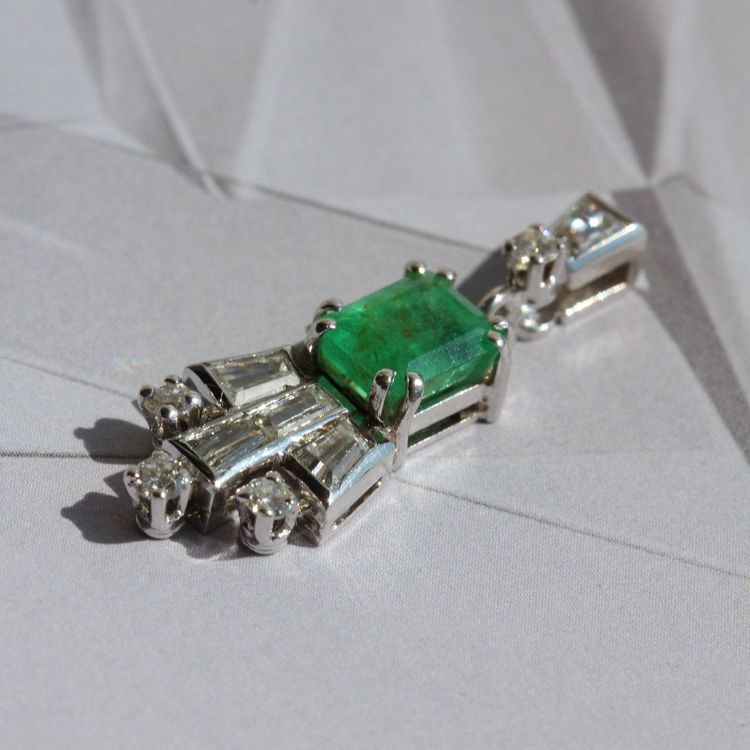 Vintage Diamond Emerald Pendant
