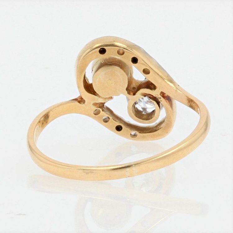 Anello antico con tourbillon e perla fine e diamanti