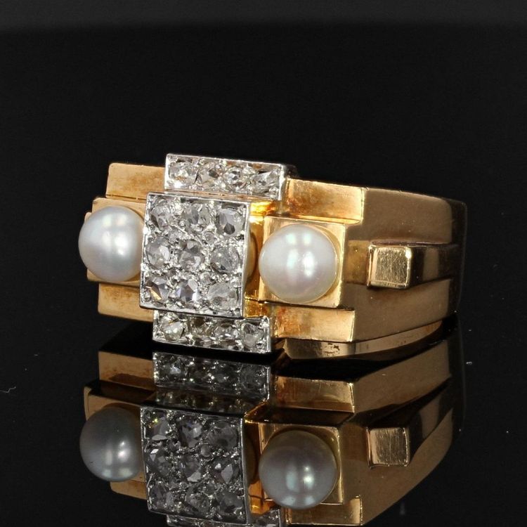 Fine Pearl Tank Diamond Ring