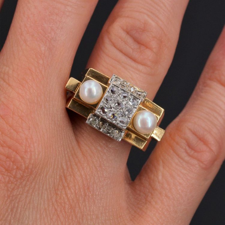 Fine Pearl Tank Diamond Ring