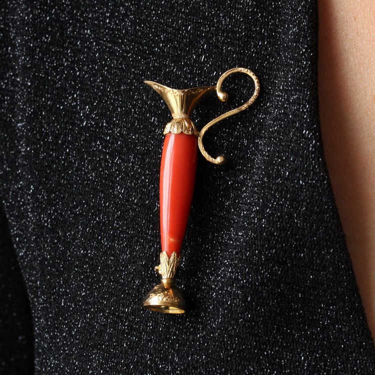 Broche Ancienne Corail Et Or