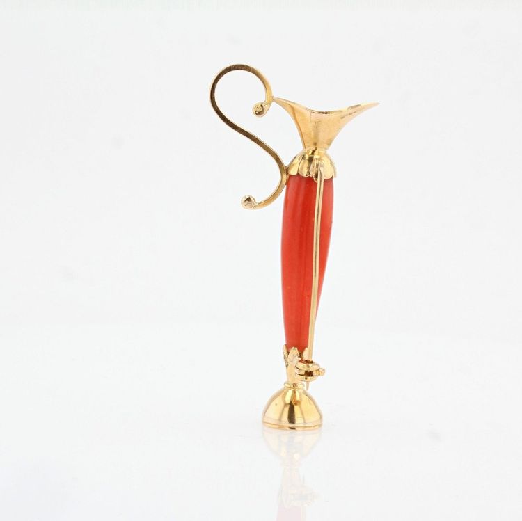 Broche Ancienne Corail Et Or