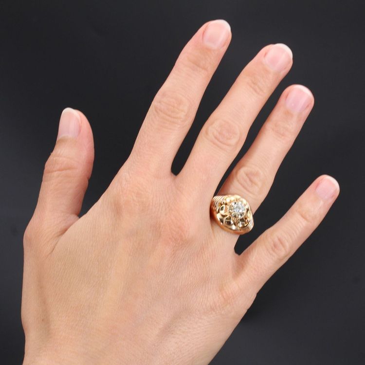 Anello vintage in oro rosa con diamanti