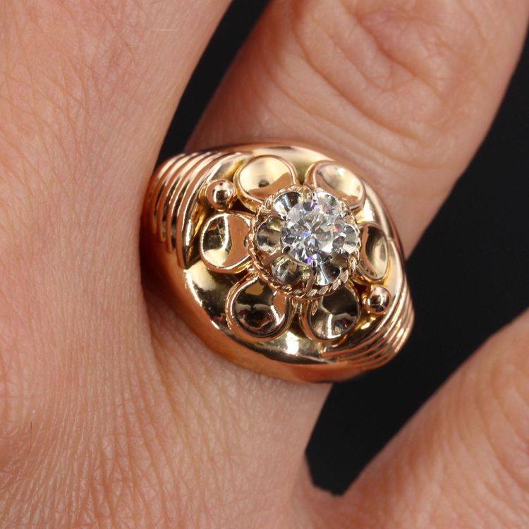 Anello vintage in oro rosa con diamanti