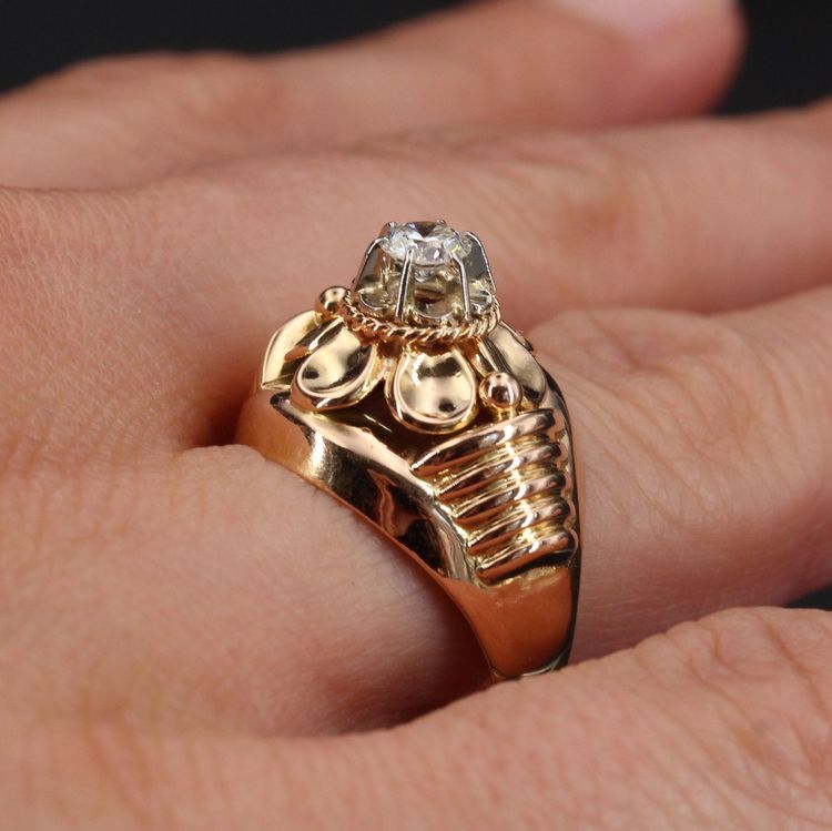 Anello vintage in oro rosa con diamanti