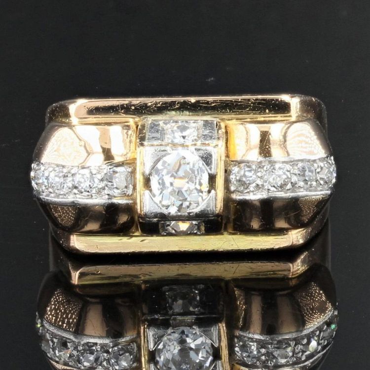 Vintage Tank Yellow Gold Diamond Ring