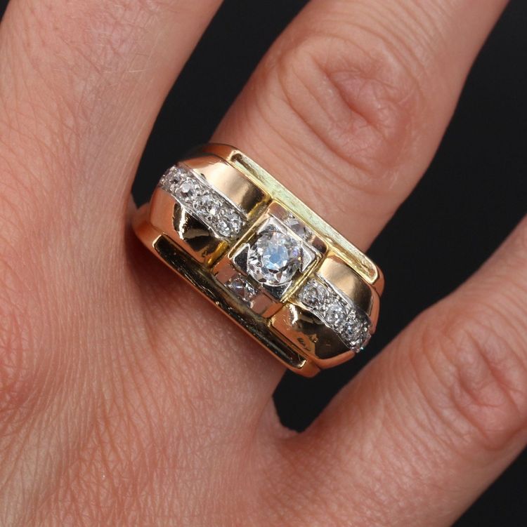 Vintage Tank Yellow Gold Diamond Ring