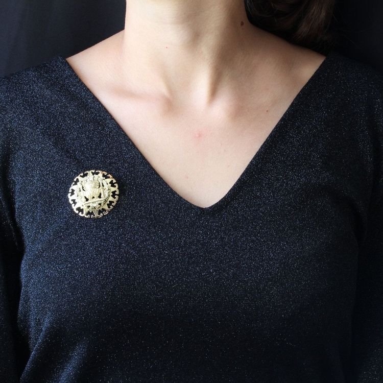 Pendentif Broche En Or Jaune Aztèque