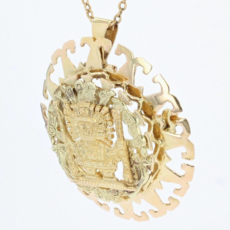 Pendentif Broche En Or Jaune Aztèque