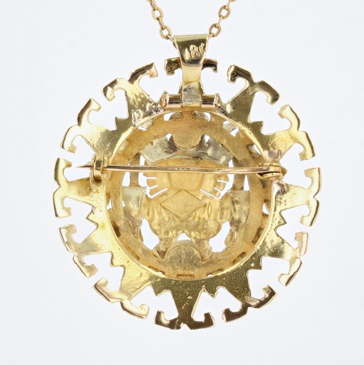 Pendentif Broche En Or Jaune Aztèque