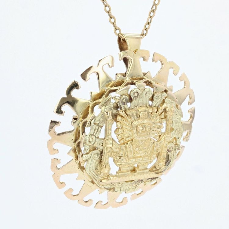 Pendentif Broche En Or Jaune Aztèque
