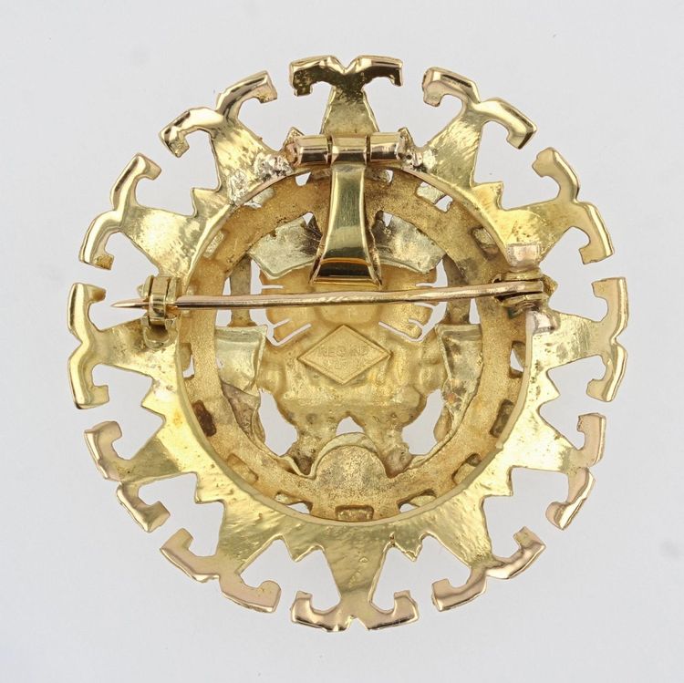 Pendentif Broche En Or Jaune Aztèque