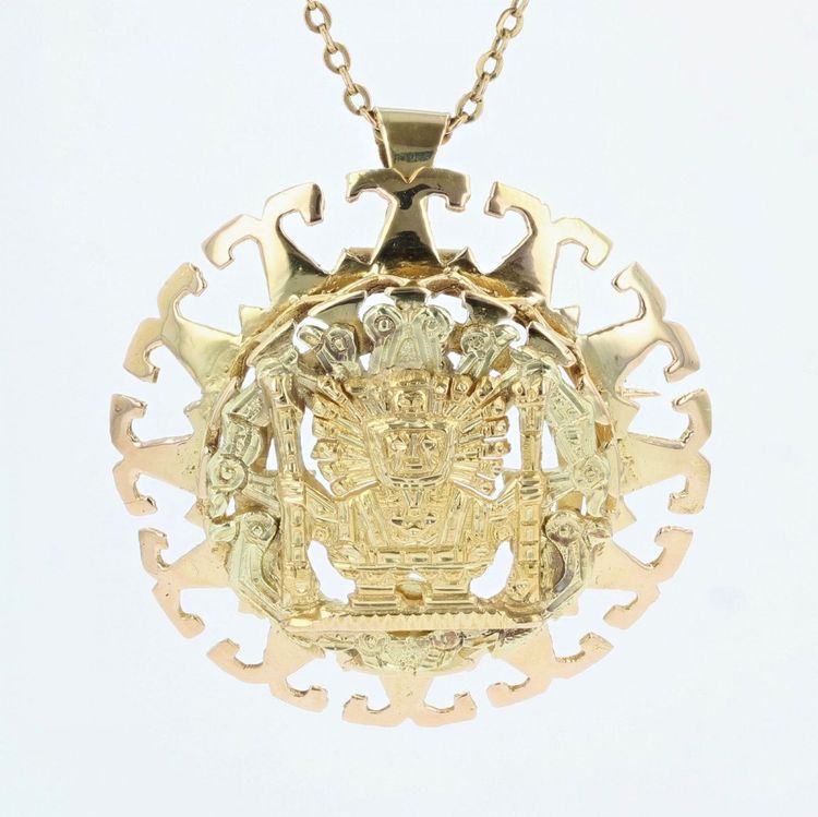 Pendentif Broche En Or Jaune Aztèque