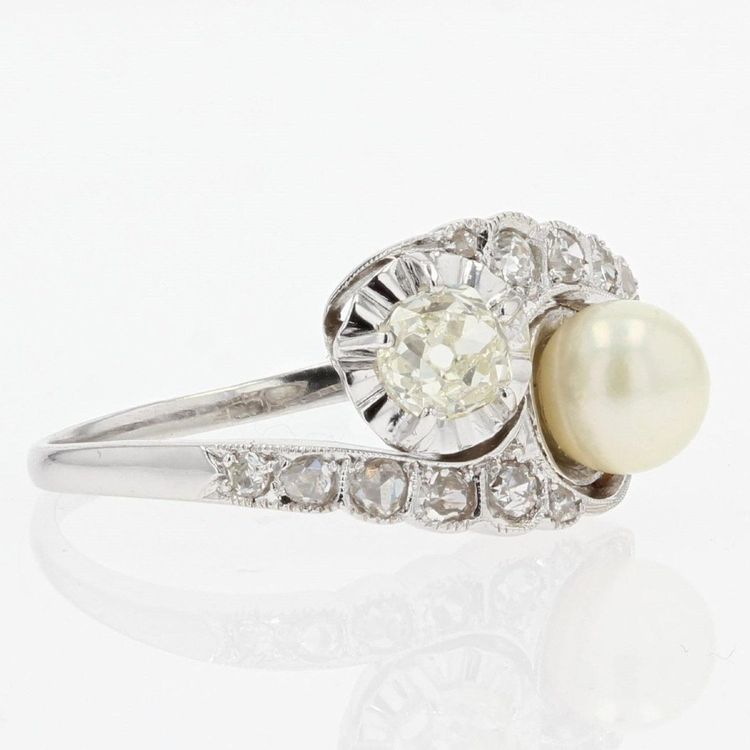 Antiker „You and Me“-Ring mit Perlen und Diamanten