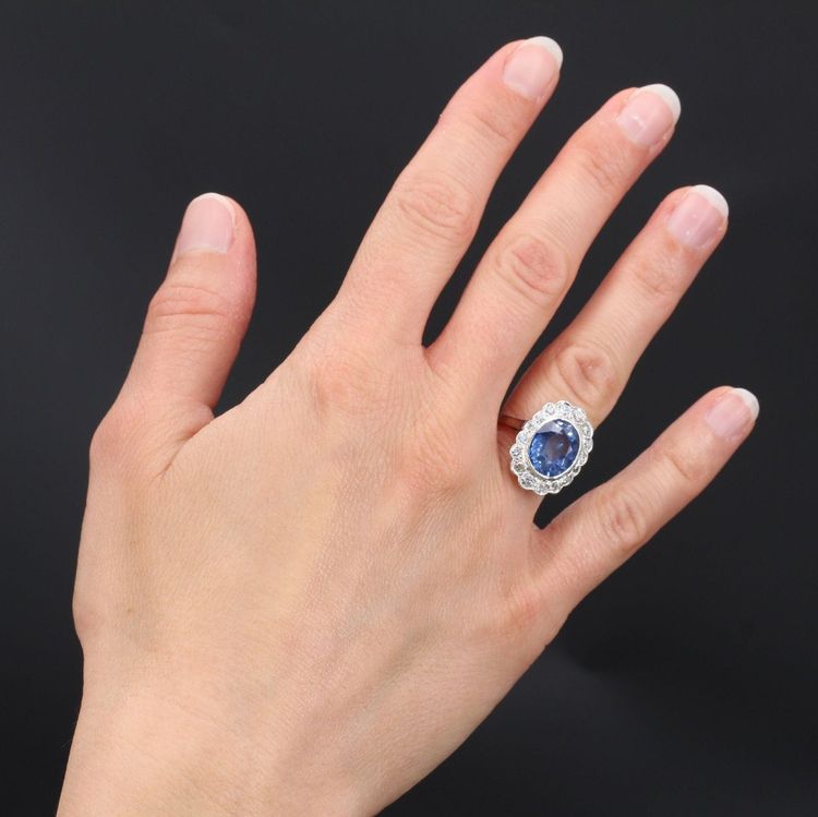 Antiker Art Deco Saphir- und Diamantring
