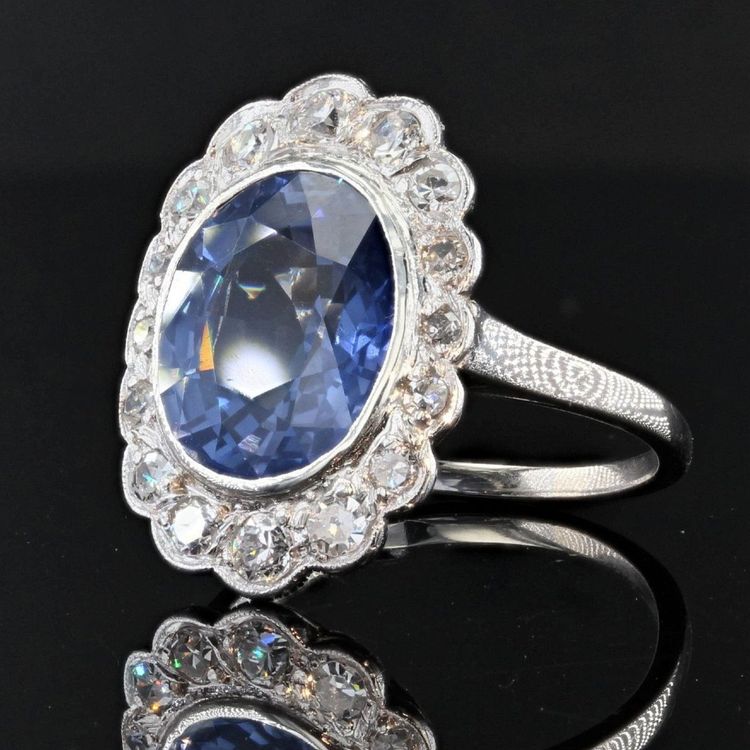 Antiker Art Deco Saphir- und Diamantring