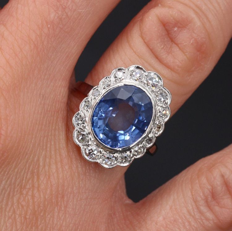 Antiker Art Deco Saphir- und Diamantring