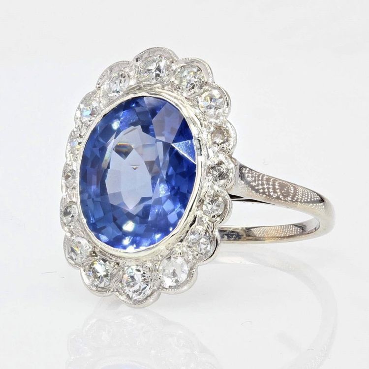 Antiker Art Deco Saphir- und Diamantring