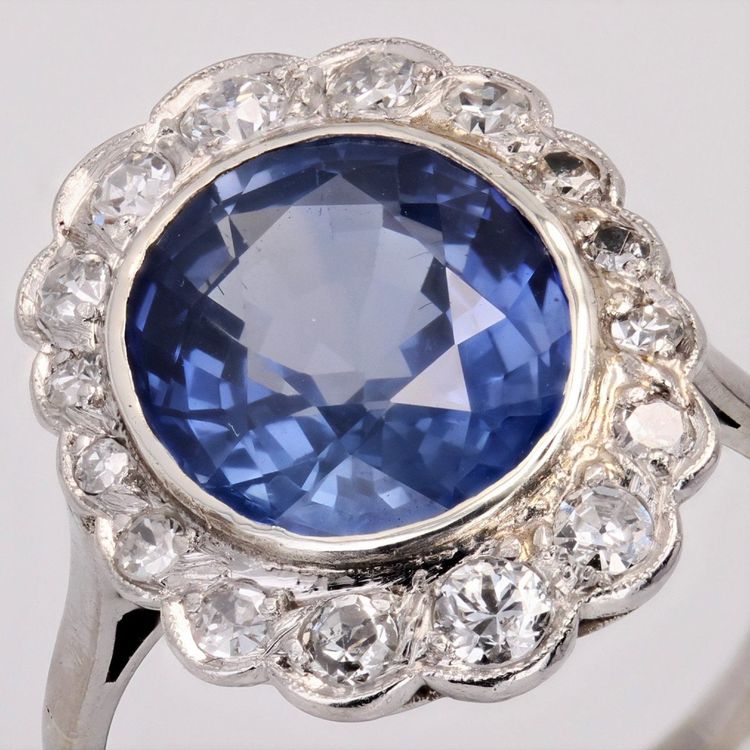 Antiker Art Deco Saphir- und Diamantring