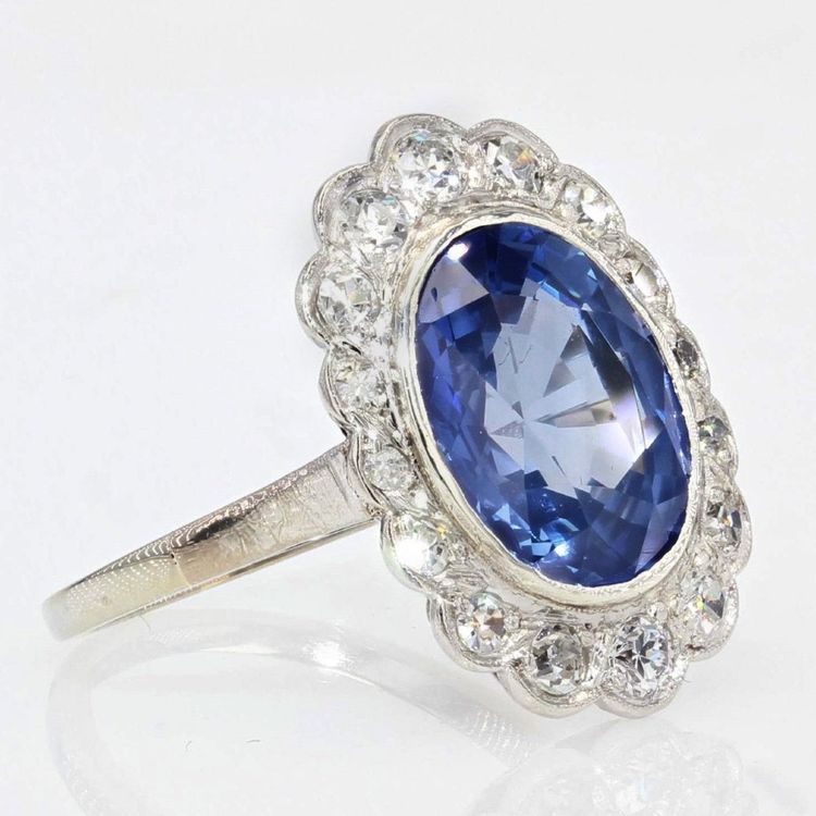 Antiker Art Deco Saphir- und Diamantring