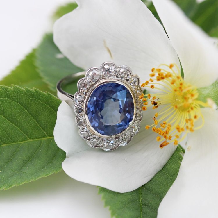 Antiker Art Deco Saphir- und Diamantring