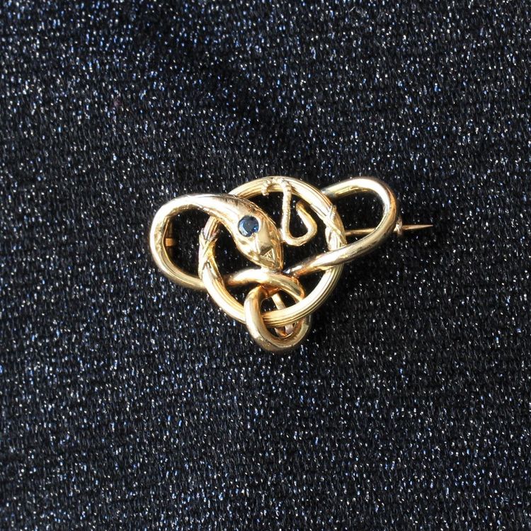 Broche Serpent Ancienne Or Et Saphir