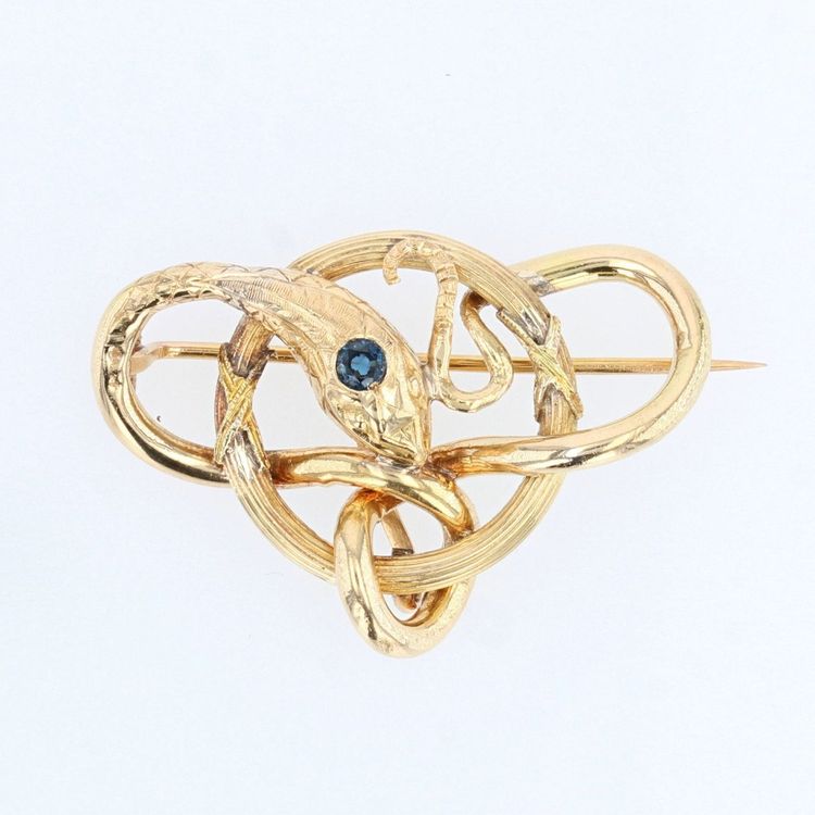 Broche Serpent Ancienne Or Et Saphir