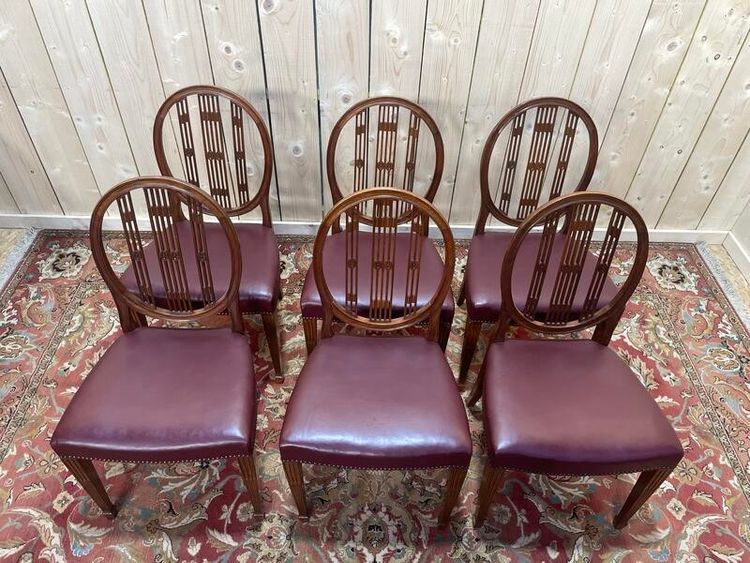 Suite de 6 chaises de style Louis XVI bordeaux 