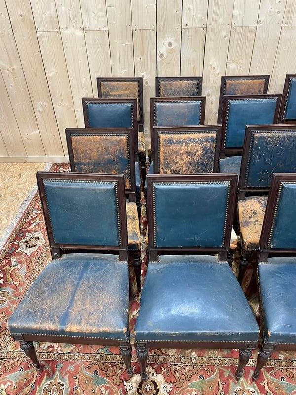 Suite of 16 Napoleon III chairs in solid mahogany