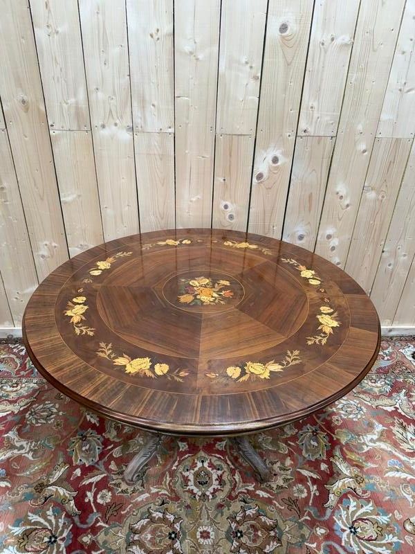 Dining table - Tilted Guéridon in Napoleon III style marquetry