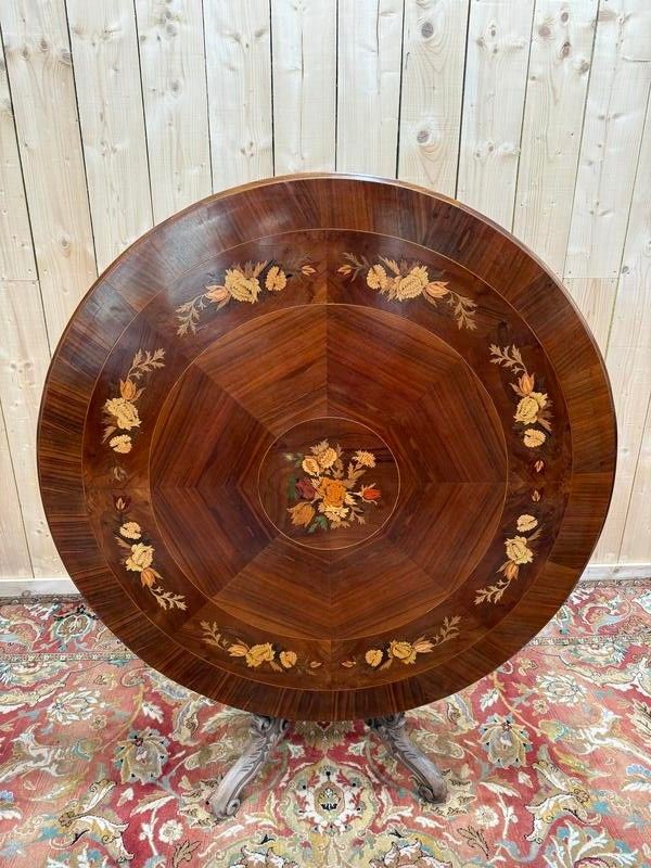Dining table - Tilted Guéridon in Napoleon III style marquetry