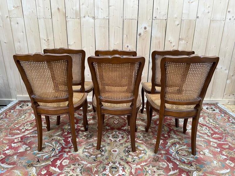 Suite de 6 chaises de style Louis XV en cannage 