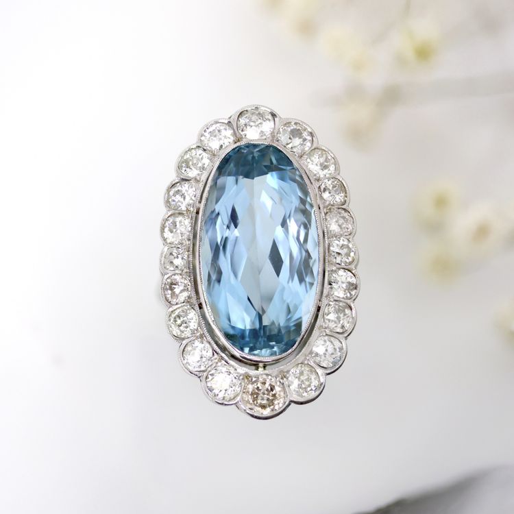 Antiker Pompadour Aquamarin Diamant Ring